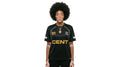 Person wearing a black sports jersey with 'CENT' branding on a white background