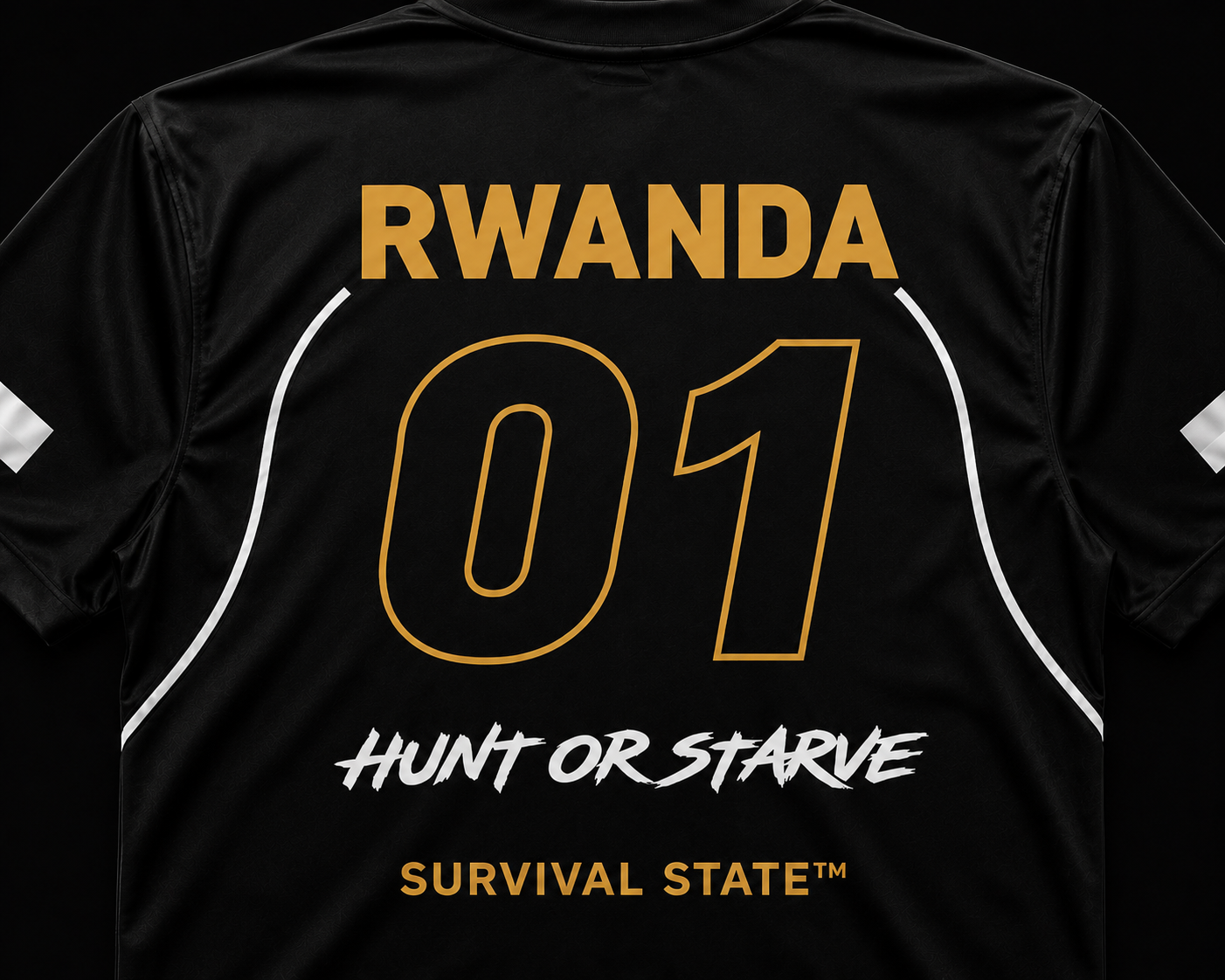 Rwanda Survival Kit jersey close-up detail — PRYNCE x CENT athletic streetwear collaboration