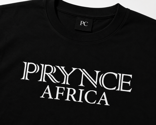 PRYNCE AFRICA Tee close-up of soft-touch screen print — premium streetwear made for Africa