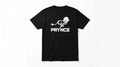 Black t-shirt with a white lion logo and 'PRYNCE' text on a white background