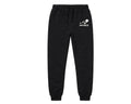 Black sweatpants with a logo on a white background